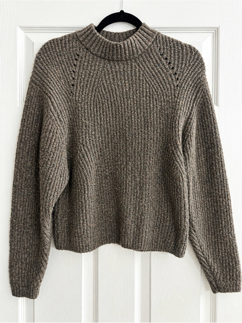 Prologue Ribbed Mock Neck Sweater - Taupe Brown
